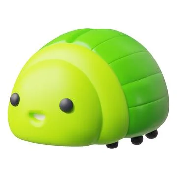 Cute green beetle realistic 3D plastic style vector icon, cartoon smiling bug Stock Illustration