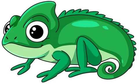 Cute Green Chameleon Vector Illustration Isolated on White Background Stock Illustration