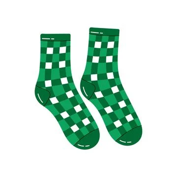 Cute green check patterned Christmas socks hanging on clothesline vector illu Stock Illustration