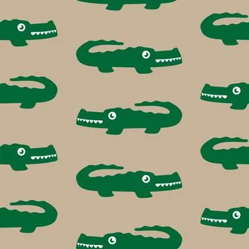 Cute green crocodile pattern seamless illustration. alligator icon cartoon .. Stock Illustration