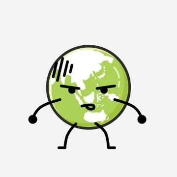 Cute Green Earth Mascot Vector Character in Flat Design Style Stock Illustration