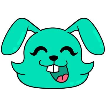 Cute green easter bunny head laughing happily, doodle icon drawing Stock Illustration