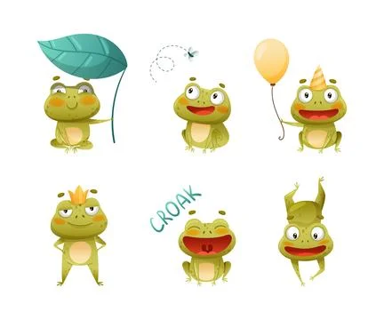 Cute Green Frog or Toad Character Engaged in Different Activity Vector Set Stockillustratie