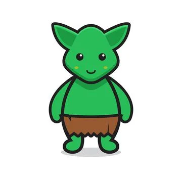 Cute green goblin mascot character Stock Illustration