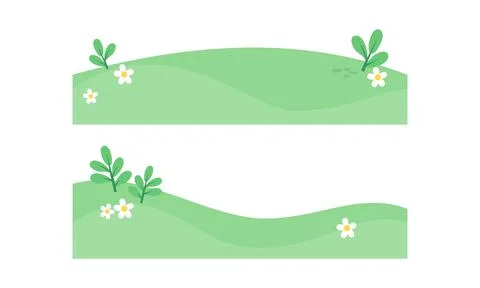 Cute green grass hill borders with white spring flowers Stock Illustration