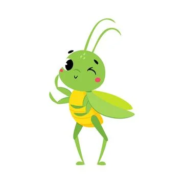 Cute Green Grasshopper Character Winking Vector Illustration Ilustración de archivo