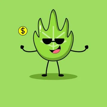 Cute Green Leaf Mascot Stock Illustration
