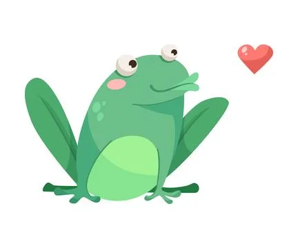 Cute Green Leaping Frog Character Sitting Feel Love Vector Illustration Stock Illustration