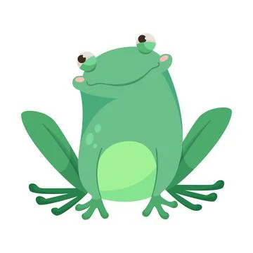 Cute Green Leaping Frog Character Sitting Vector Illustration Stock Illustration