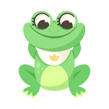 Cute Green Leaping Frog Character Sitting with Bib Vector Illustration Stock Illustration