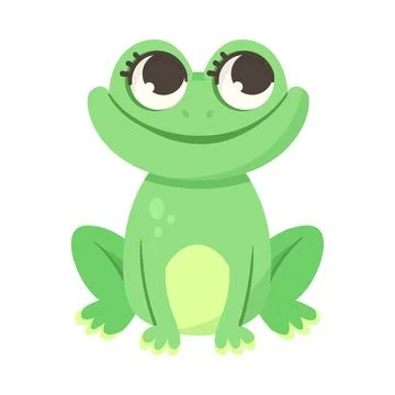 Cute Green Leaping Frog Character Sitting Vector Illustration 스톡 일러스트