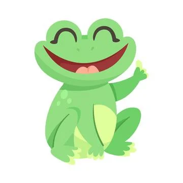Cute Green Leaping Frog Character Sitting Vector Illustration Stock Illustration