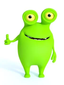 Cute green monster doing a thumbs up. Stock Illustration