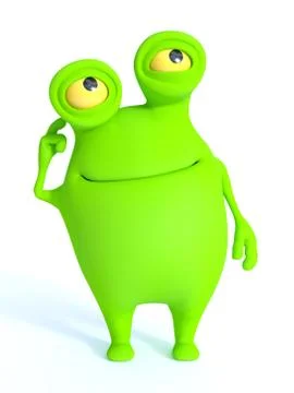 Cute green monster thinking about something. Illustrazione stock