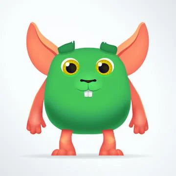 Cute green mouse mutant. Fun Fluffy fat rabbit character isolated on light Stock Illustration