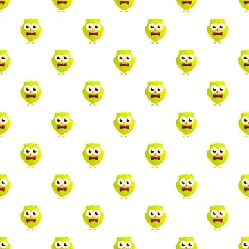 Cute green owl cartoon pattern repeating background Illustrazione stock