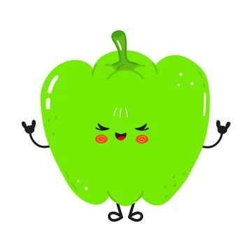 Cute green pepper character making rock hand gesture Illustrazione stock