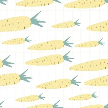 Cute green radish seamless pattern on stripes background. Botanical wallpaper Stock Illustration