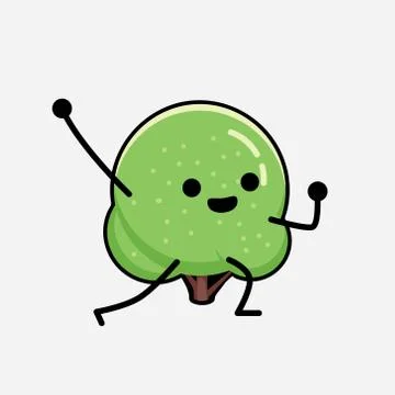 Cute Green Rounded Tree Mascot Vector Character in Flat Design Style Stock Illustration