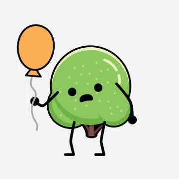 Cute Green Rounded Tree Mascot Vector Character in Flat Design Style Stock Illustration