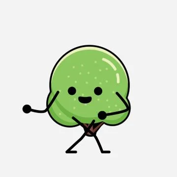 Cute Green Rounded Tree Mascot Vector Character in Flat Design Style Stock Illustration