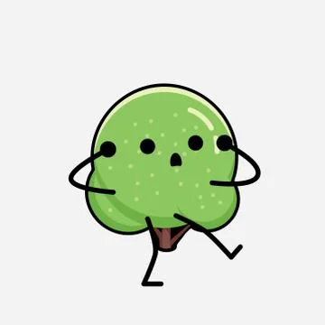 Cute Green Rounded Tree Mascot Vector Character in Flat Design Style Stock Illustration