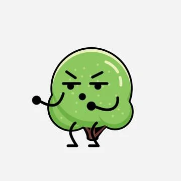 Cute Green Rounded Tree Mascot Vector Character in Flat Design Style Stock Illustration