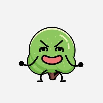 Cute Green Rounded Tree Mascot Vector Character in Flat Design Style Stock Illustration