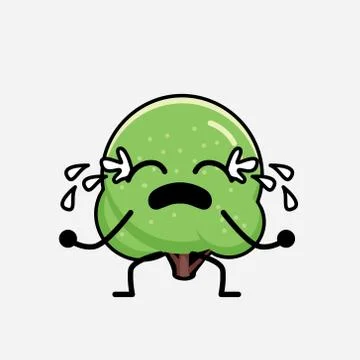 Cute Green Rounded Tree Mascot Vector Character in Flat Design Style Stock Illustration