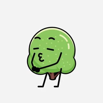 Cute Green Rounded Tree Mascot Vector Character in Flat Design Style Stock Illustration