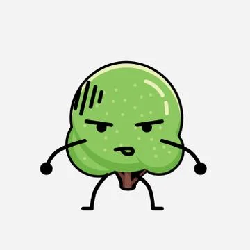 Cute Green Rounded Tree Mascot Vector Character in Flat Design Style Stock Illustration
