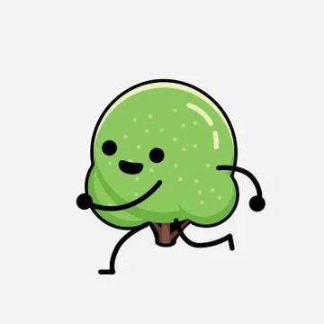 Cute Green Rounded Tree Mascot Vector Character in Flat Design Style Stock Illustration
