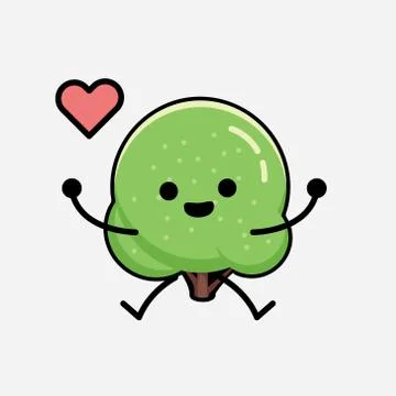 Cute Green Rounded Tree Mascot Vector Character in Flat Design Style Stock Illustration