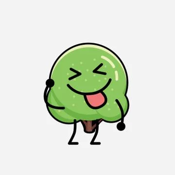 Cute Green Rounded Tree Mascot Vector Character in Flat Design Style Stock Illustration