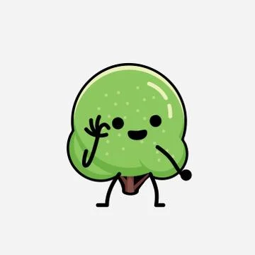 Cute Green Rounded Tree Mascot Vector Character in Flat Design Style Illustrazione stock