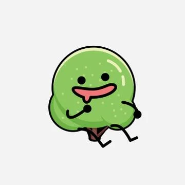 Cute Green Rounded Tree Mascot Vector Character in Flat Design Style Stock Illustration