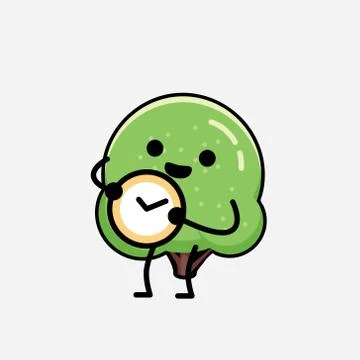Cute Green Rounded Tree Mascot Vector Character in Flat Design Style Stock Illustration