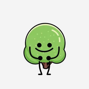 Cute Green Rounded Tree Mascot Vector Character in Flat Design Style Stock Illustration