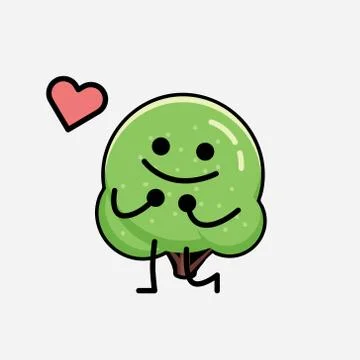 Cute Green Rounded Tree Mascot Vector Character in Flat Design Style Stock Illustration