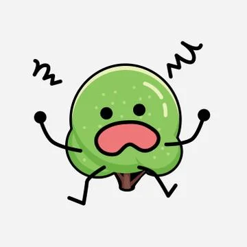 Cute Green Rounded Tree Mascot Vector Character in Flat Design Style Stock Illustration