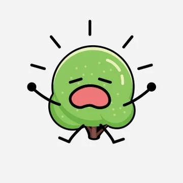 Cute Green Rounded Tree Mascot Vector Character in Flat Design Style Stock Illustration