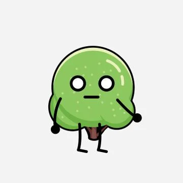 Cute Green Rounded Tree Mascot Vector Character in Flat Design Style Stock Illustration