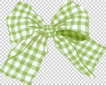 Cute Green Sage Gingham Bow Oversized Whimsical Illustraion Stock-Illustration