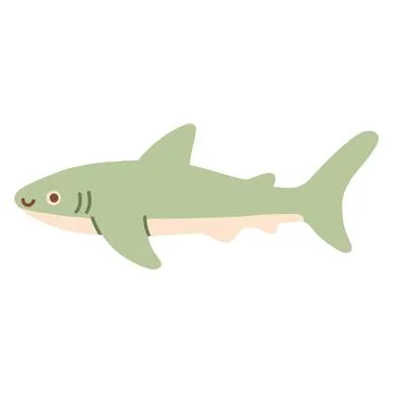 Cute green shark character vector illustration with friendly smile. Ocean Stock Illustration