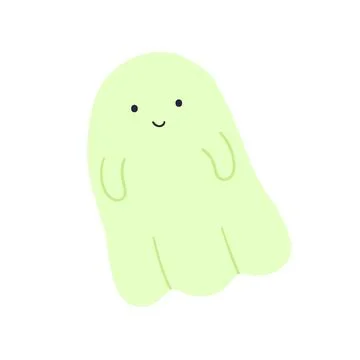 A cute, green, smiling ghost character with a friendly expression. This simple Stock Illustration