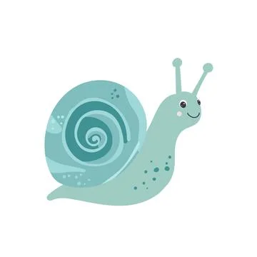 Cute green snail with spiral shell and smiling face, perfect for spring Stock Illustration