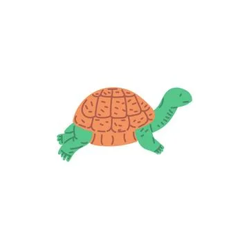 Cute green turtle with brown shell, hand drawn tortoise character standing Illustrazione stock