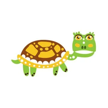 Cute green turtle character walking 스톡 일러스트