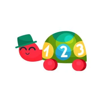 Cute green turtle with numbers on shell. Learning through play. Educational Stock Illustration