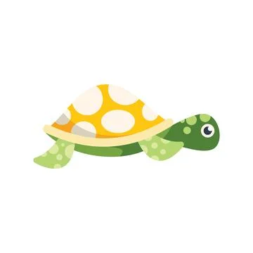 Cute green turtle with yellow shell crawling and smiling Illustrazione stock